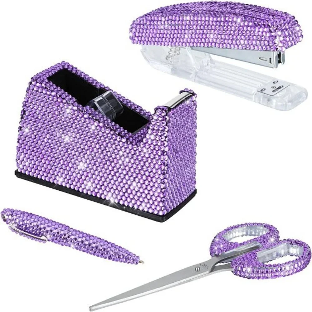 NEW Sparkling Bling Swarovski Crystal Rhinestone Desk Set Pink Purple  + Gift! - Picture 2 of 3